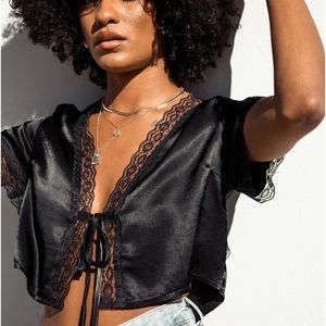 Princess Polly Vintage Tie Up Top Black